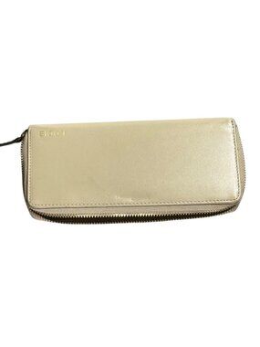 Lodis Beige Leather Zip-Around Long Continental Wallet With Gold Logo